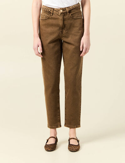 Jeans mom 7/8ème marron foncé femme