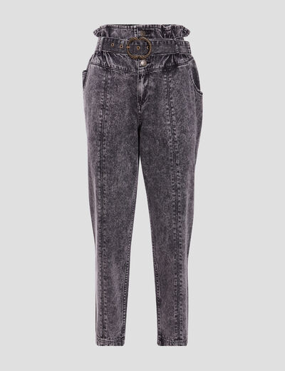 Jeans slouchy ceinturé denim snow noir femme