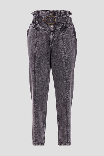 Jeans slouchy ceinturé denim snow noir femme
