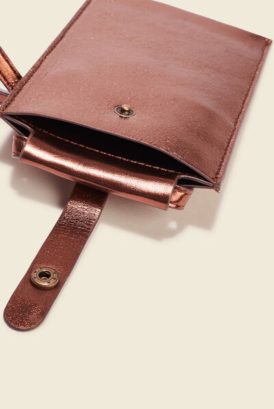Pochette de téléphone irisée marron cognac femme