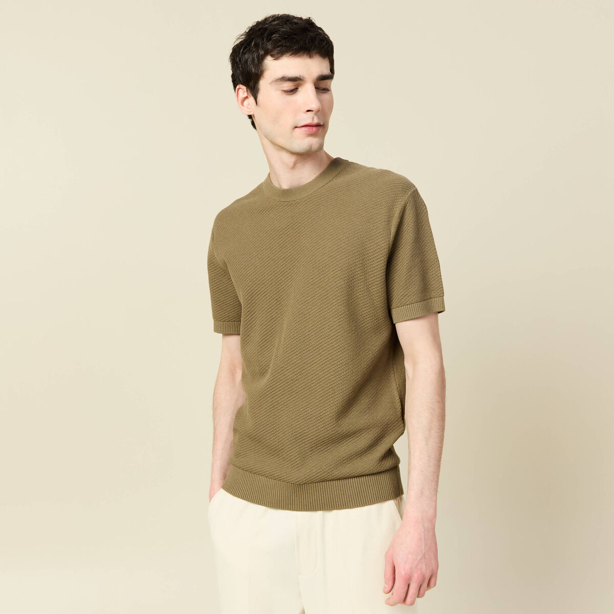 T-shirt en coton vert kaki homme