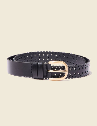 Ceinture perforée en cuir noir femme