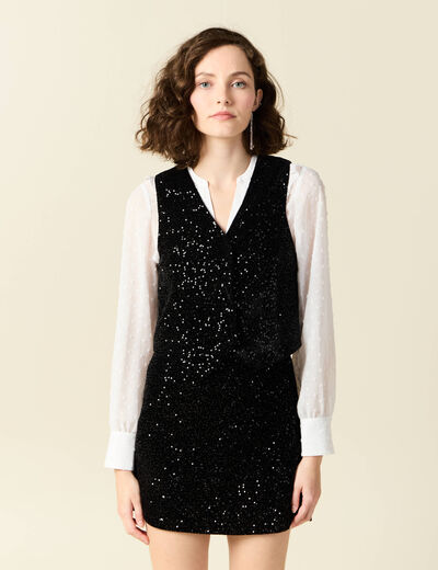 Débardeur sans manches sequins noir femme