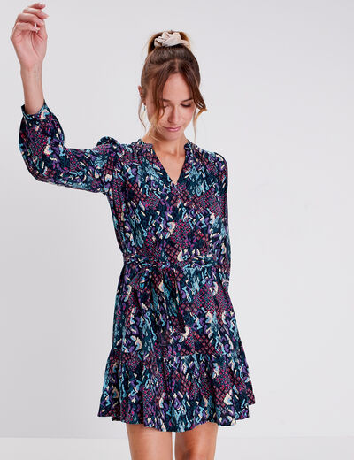 Robe droite ceinturée vert émeraude femme
