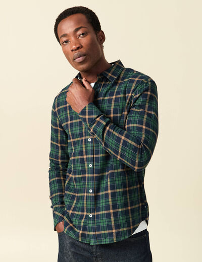 Chemise manches longues en coton bleu marine homme