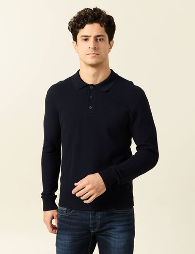 Polo manches longues bleu marine homme