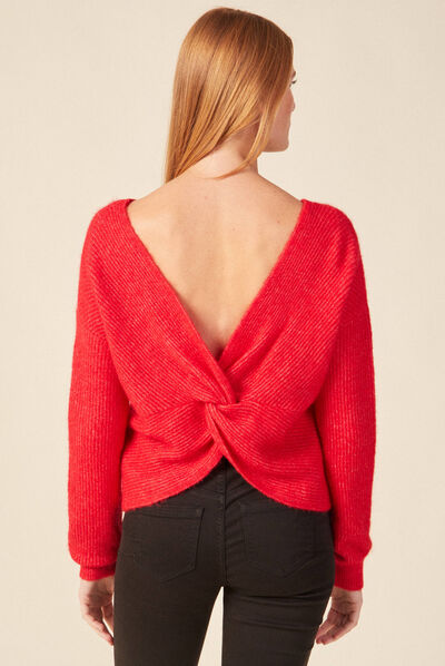 Pull manches longues rose framboise femme