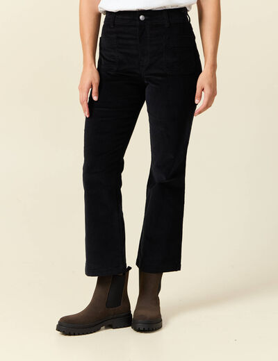 Pantalon bootcut cropped taille haute noir femme