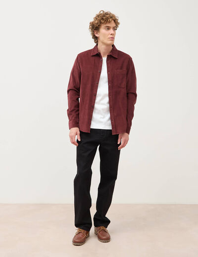 Chemise col classique en velours bordeaux homme