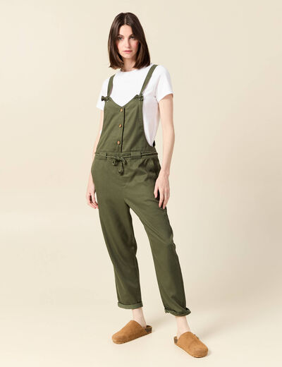 Salopette fluide boutonn&eacute;e vert fonc&eacute; femme