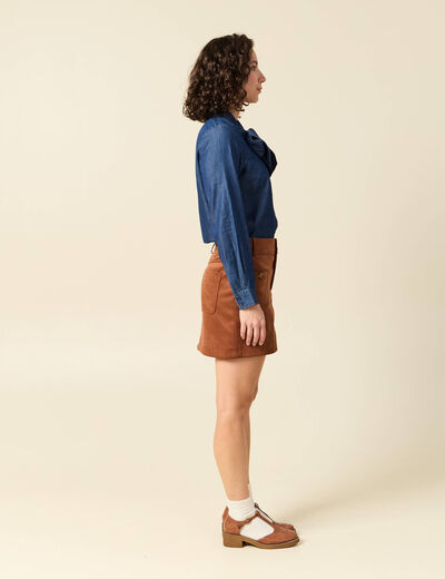 Mini-jupe droite doubl&eacute;e marron clair femme