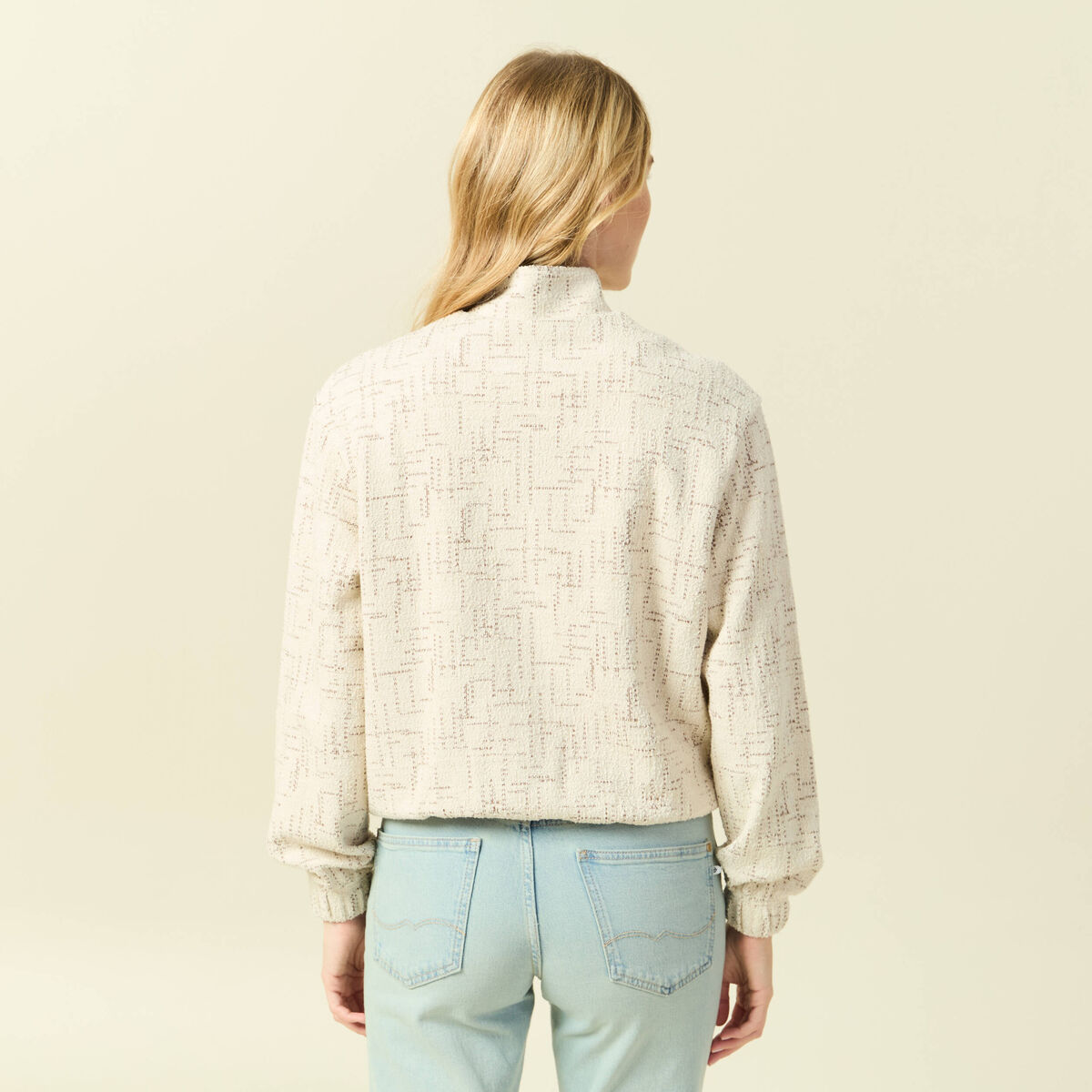 Veste manches longues col montant ecru femme