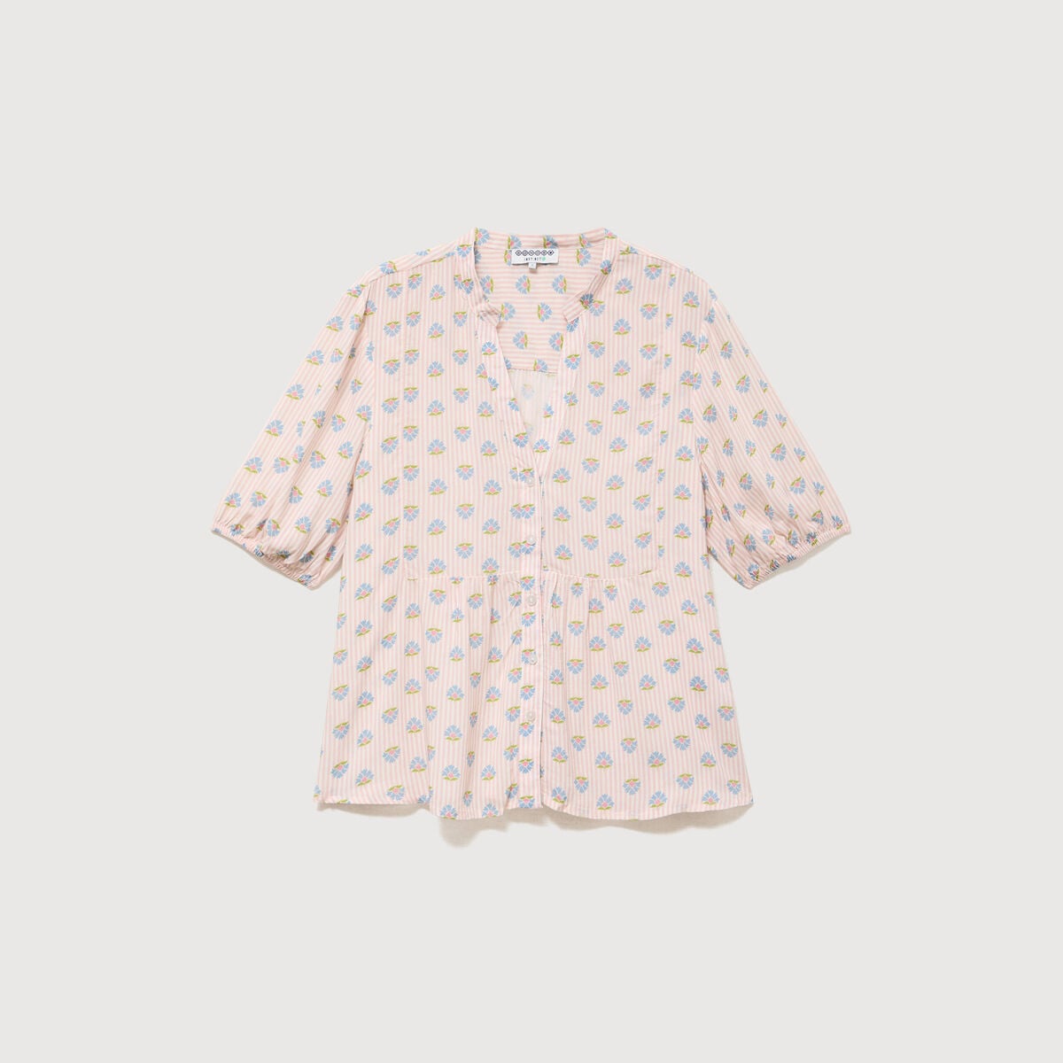 Chemise droite col v manches courtes rose femme