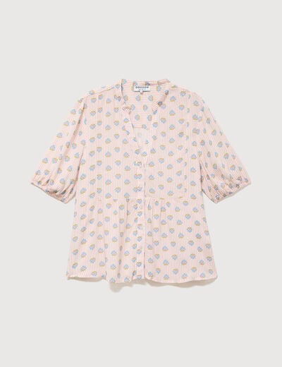 Chemise droite col v manches courtes rose femme