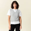 Pull sans manches col en V gris clair femme