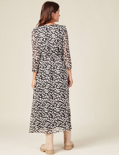 Robe longue évasée manches 3/4 noir femme