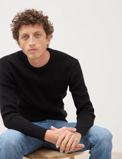 Pull col rond manches longues noir homme