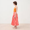 Jupe longue &eacute;vas&eacute;e en coton ray&eacute; orange corail femme
