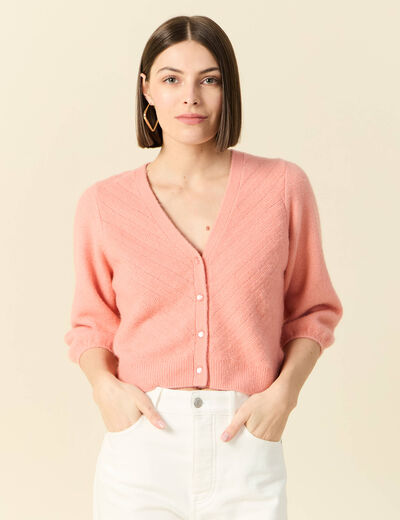 Gilet manches 3/4 rose saumon femme