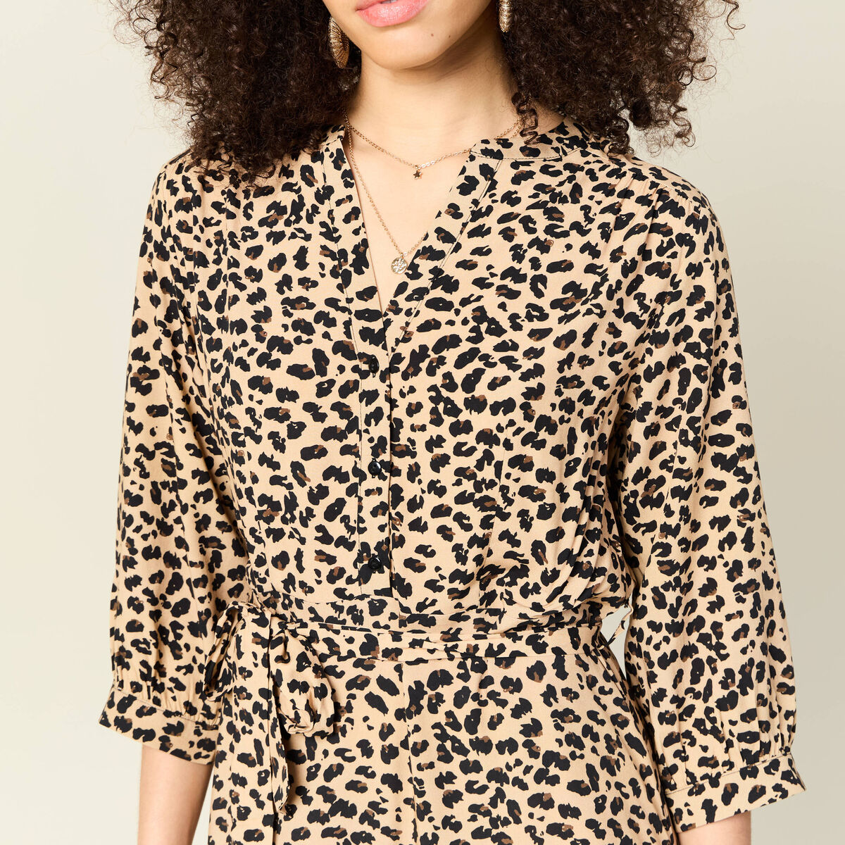 Robe longue droite manches 3/4 marron clair femme