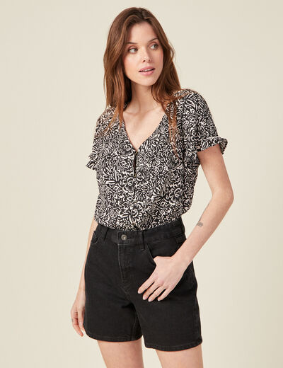 Chemise manches courtes noir femme