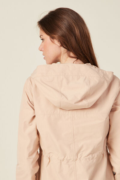 Parka à capuche déperlante beige femme