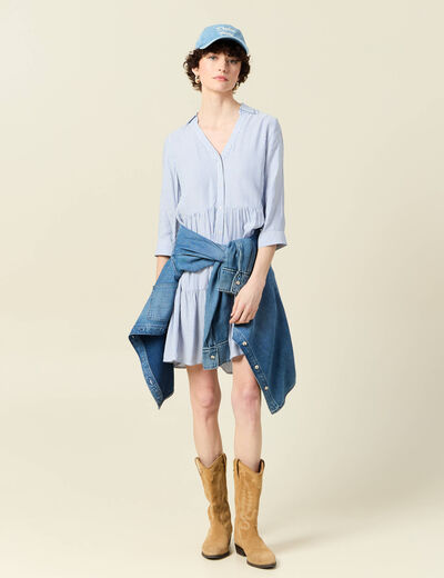 Robe patineuse boutonnée ecru femme