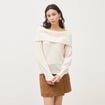 Pull droit manches longues bardot ecru femme