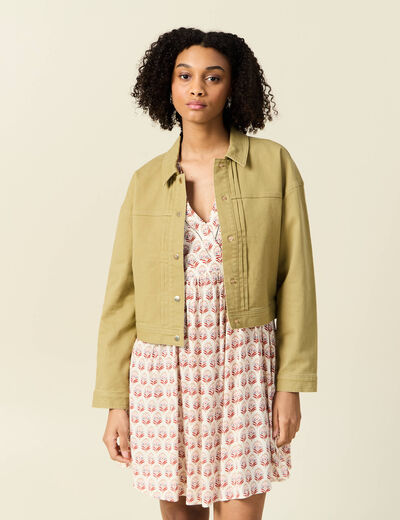 Blouson boutonné vert olive femme