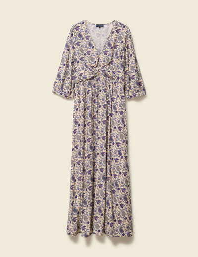 Robe col V manches longues bleu femme