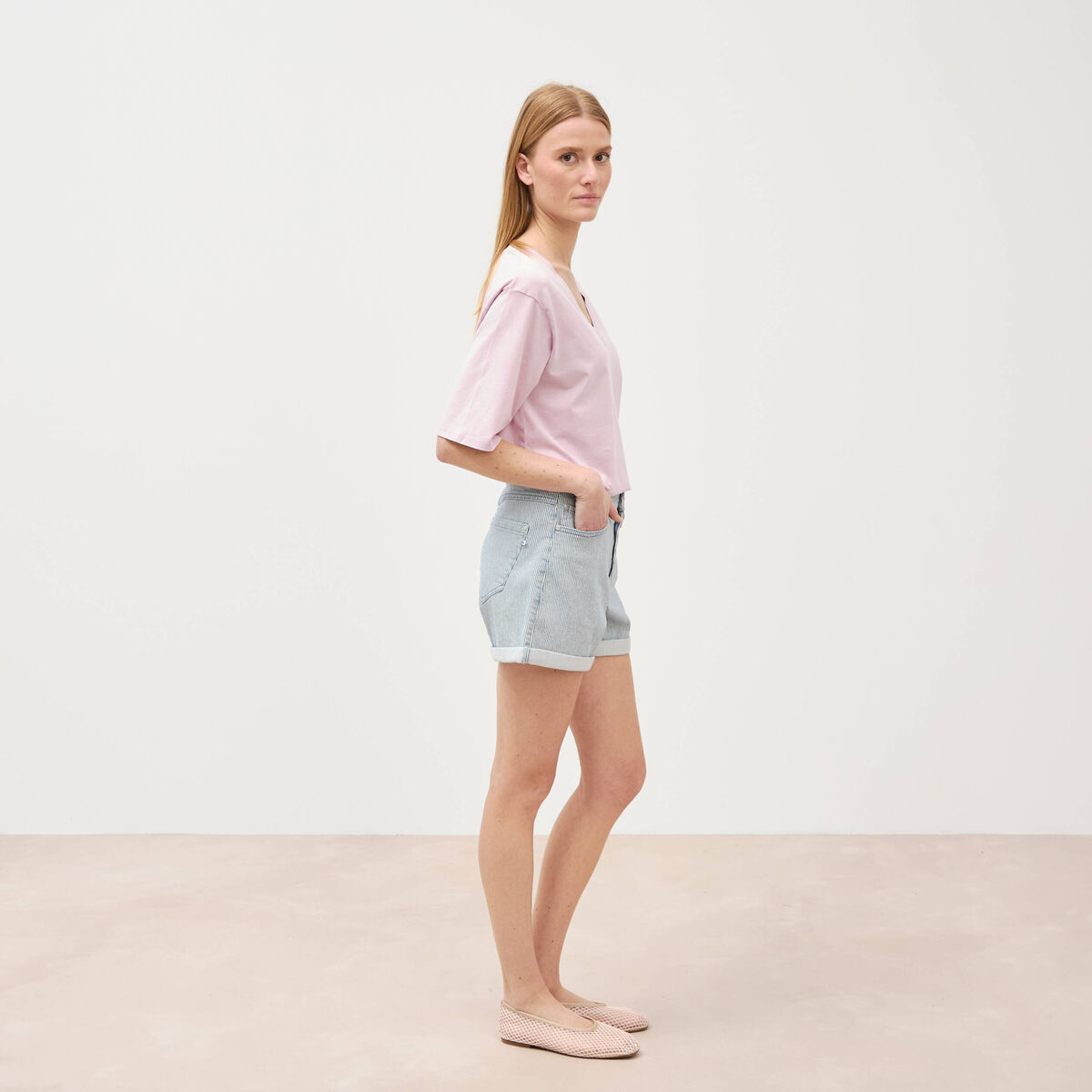 Short mom taille haute en jeans bleu marine femme
