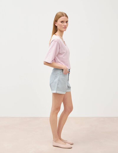 Short mom taille haute en jeans bleu marine femme