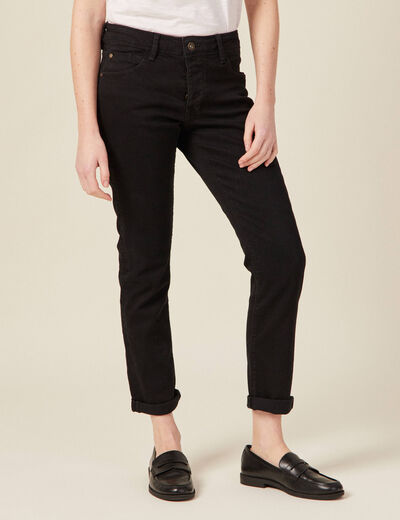 Jeans girlfriend taille haute denim noir femme