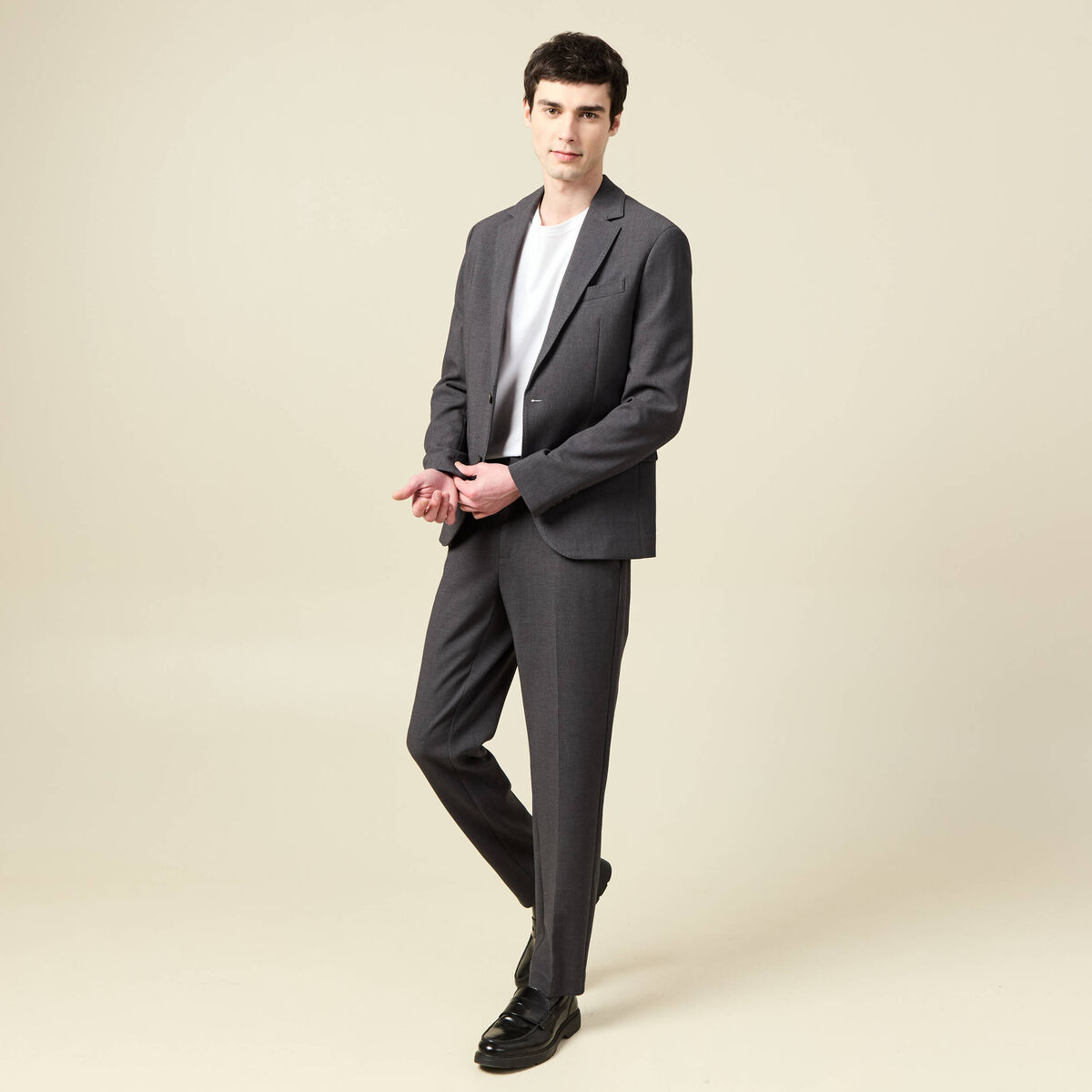 Blazer manches longues col tailleur gris fonc&eacute; homme
