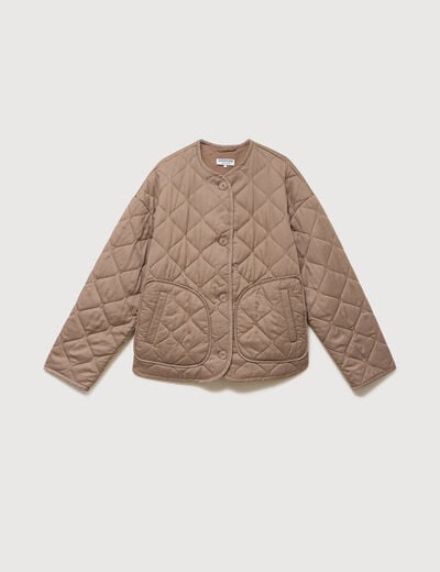Veste oversize manches longues doubl&eacute;e taupe femme