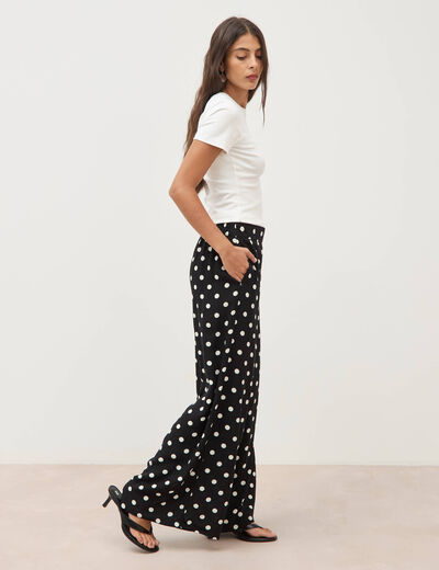 Pantalon large taille haute noir femme