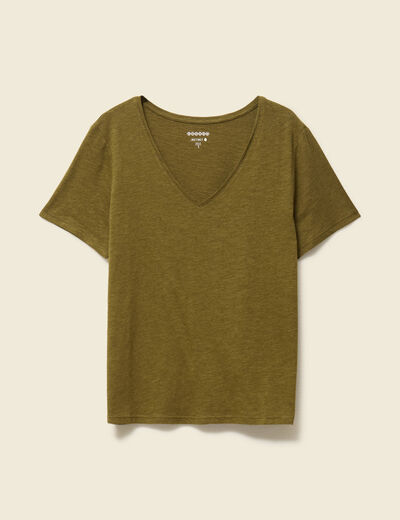 T-shirt manches courtes vert olive femme