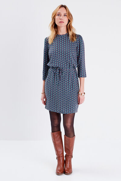 Robe droite ceinturée multicolore femme