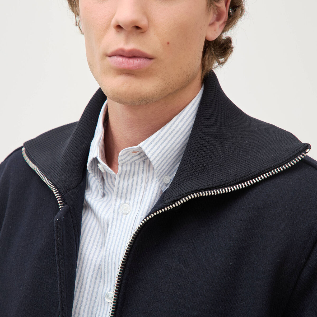 Blouson col camionneur manches longues bleu marine homme
