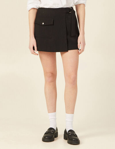 Jupe-short cargo avec boucle noir femme