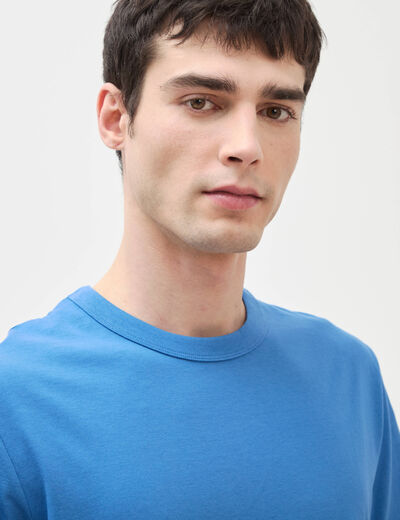 T-shirt en coton manches courtes bleu fonc&eacute; homme