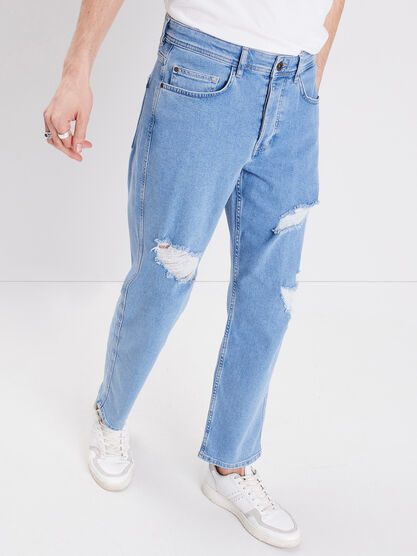 Jeans regular destroy denim bleach homme