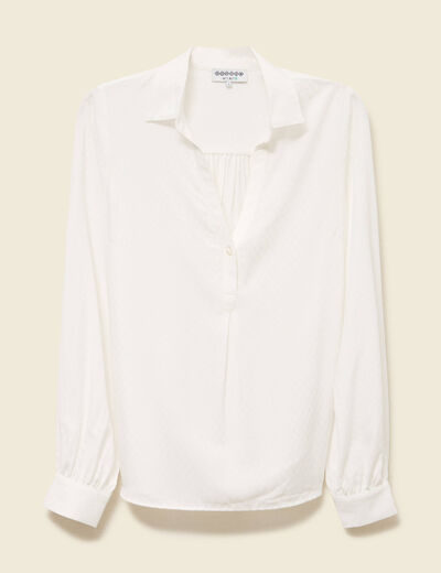 Blouse manches longues col V fluide ecru femme