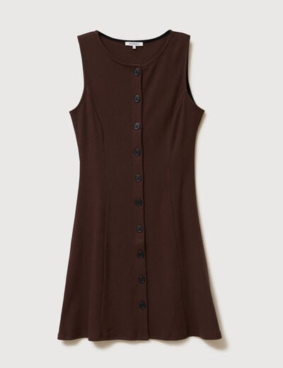 Robe sans manches en maille col rond marron fonc&eacute; femme