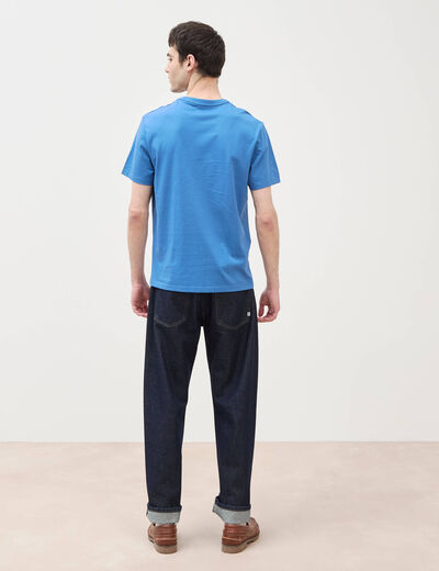 T-shirt en coton manches courtes bleu fonc&eacute; homme