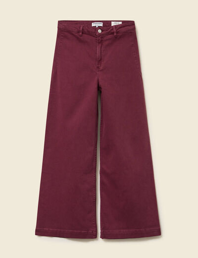Pantalon large taille haute en jeans bordeaux femme
