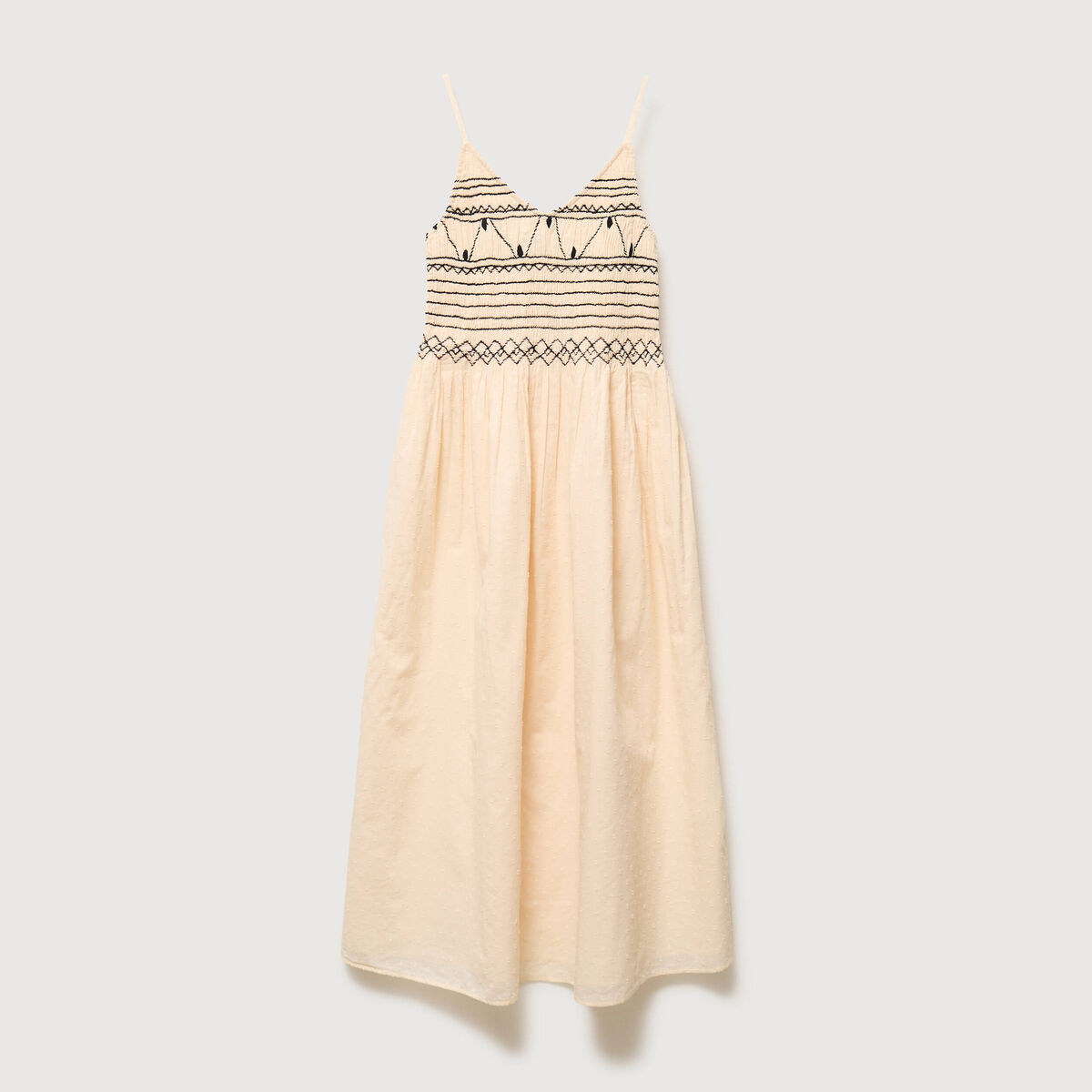 Robe col v &agrave; bretelles en coton creme femme