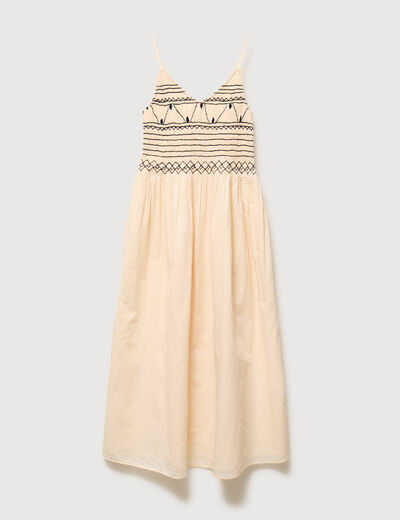 Robe col v &agrave; bretelles en coton creme femme