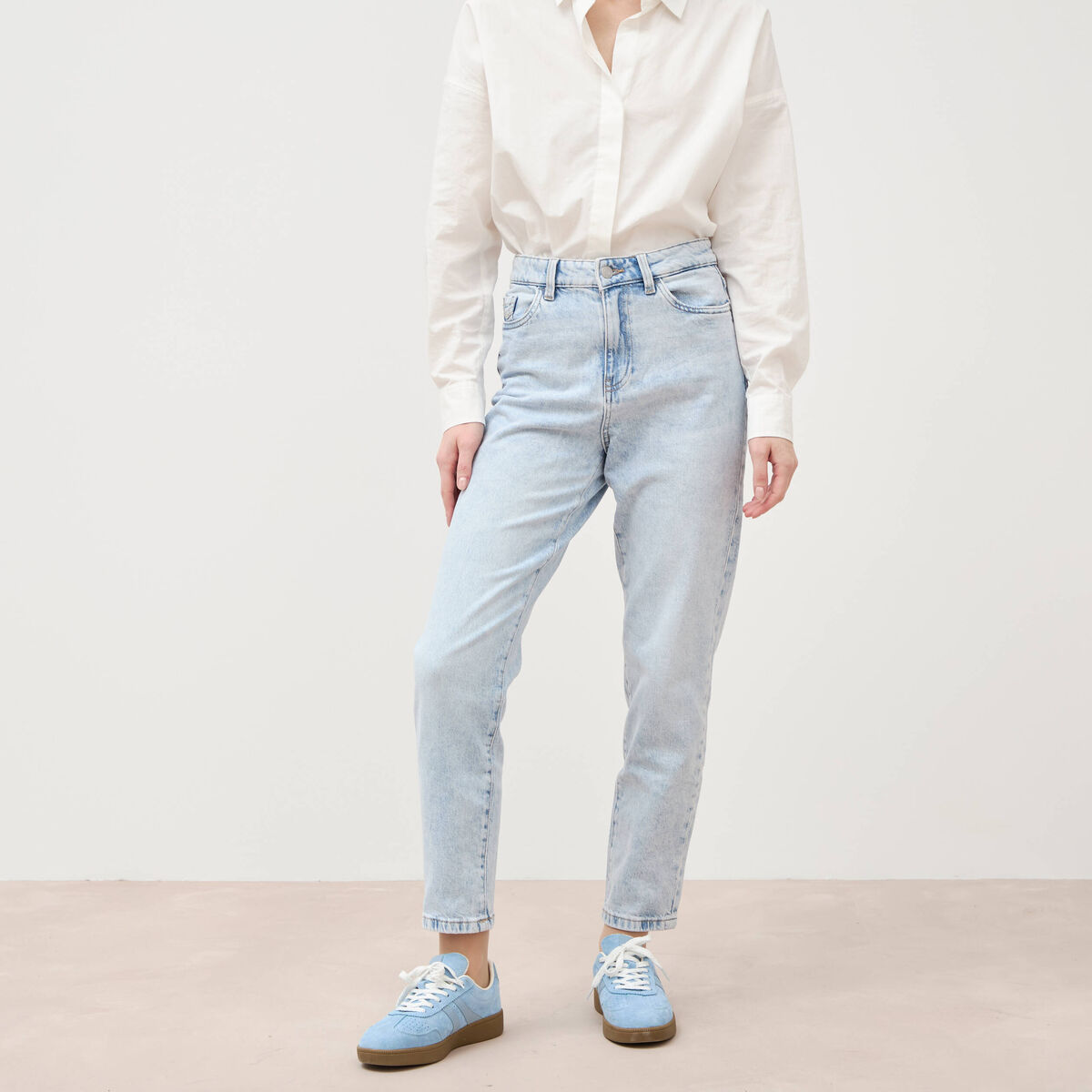 Jeans mom 7/8&egrave;me denim snow bleu femme