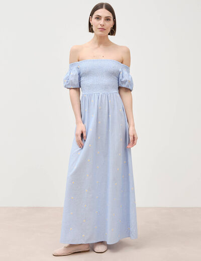 Robe col carr&eacute; manches courtes coton blanc femme